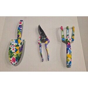 Floral Garden Tool Kit, 3 Piece Heavy Duty Cast Aluminum Blue Yellow Purple